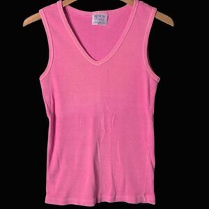 Fresh Produce Vintage Hot Pink V-Neck Ribbed Stetch Cotton Tank Top Size L